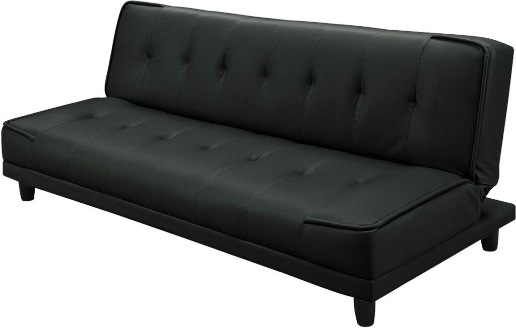 ３人掛けのシンプルなソファベット 【ブラック（PVCレザー）】 [幅181]