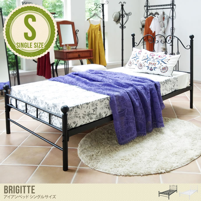 【送料無料】【シングル】【超高密度ポケットコイルマットレス付】 ベッド アイアン ねじり装飾 曲線 通気性 メッシュ スパニッシュテイスト 収納スペース付き スチール 球体飾り ブラック ホワイト