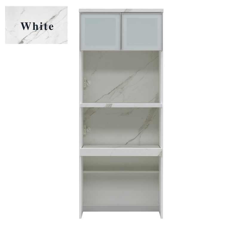 【開梱設置】底部がオープンになっているため、ゴミ箱の収納にも レンジ台 キッチン 幅80cm(収納ラック/大理石風/キッチン/コンセント付き)