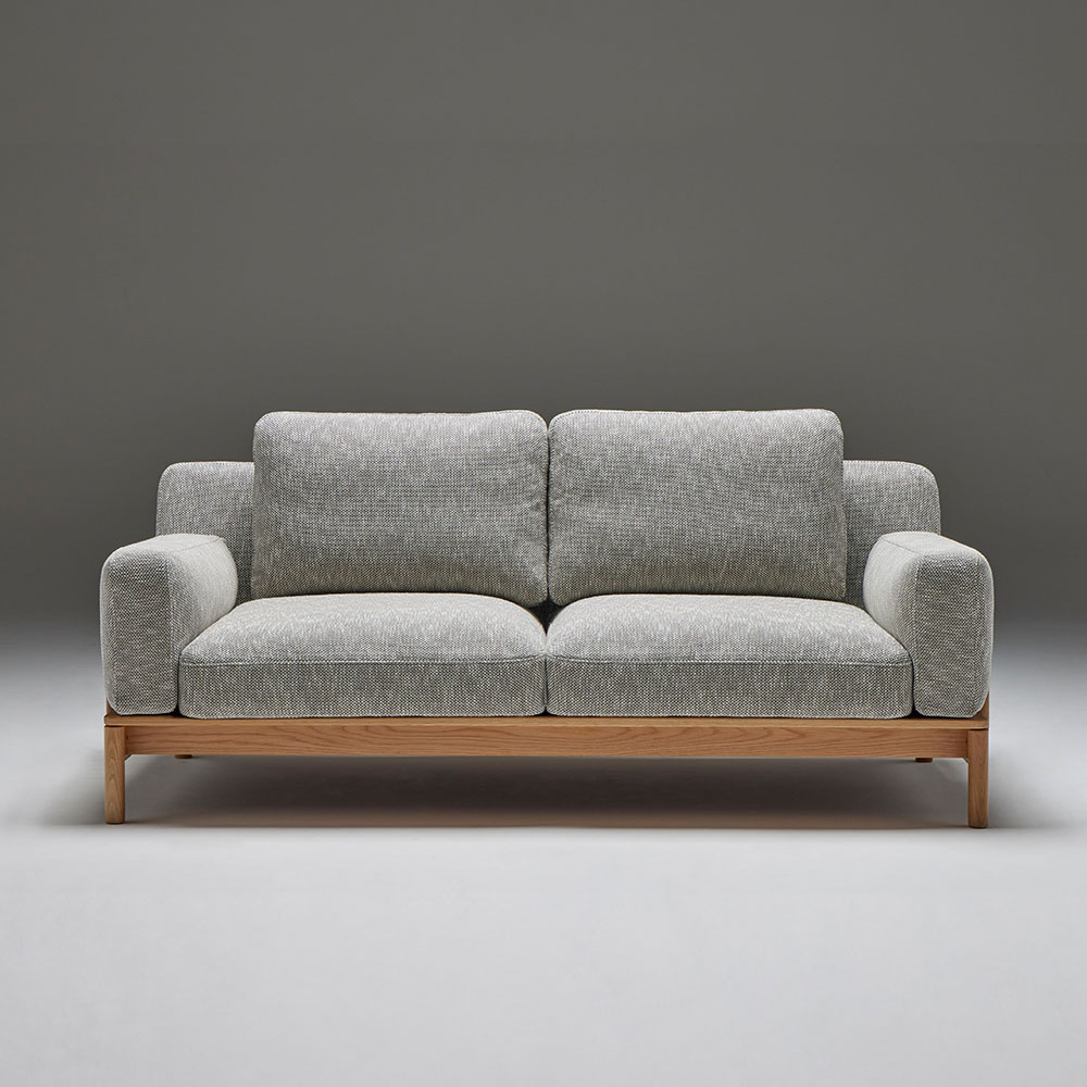 秋田木工 ソファ「AS-1」幅185cm 張地：布サリダ3ベージュ色 フレーム：ナラ材・籐【受注生産品】