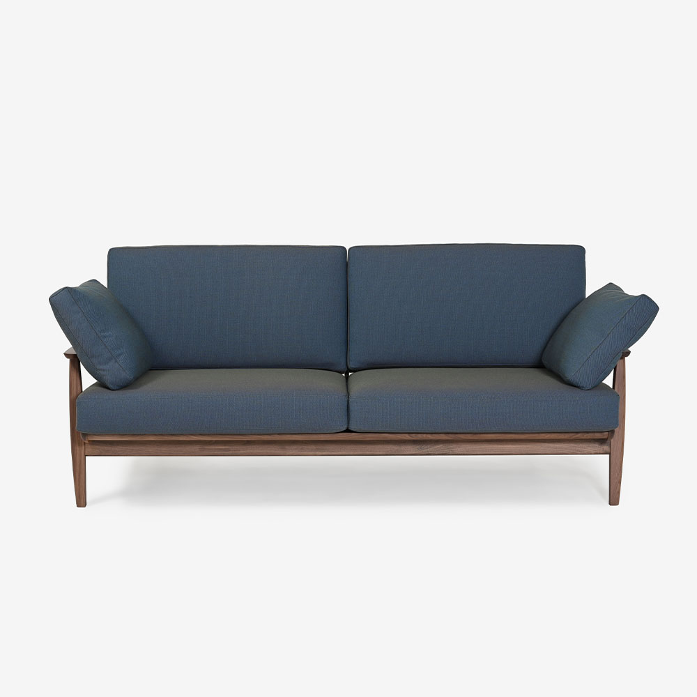 カリモク家具 ソファ「デセール W306」3人掛け ウォールナット材R色 布#kvST3ランク B787ブルーグレー