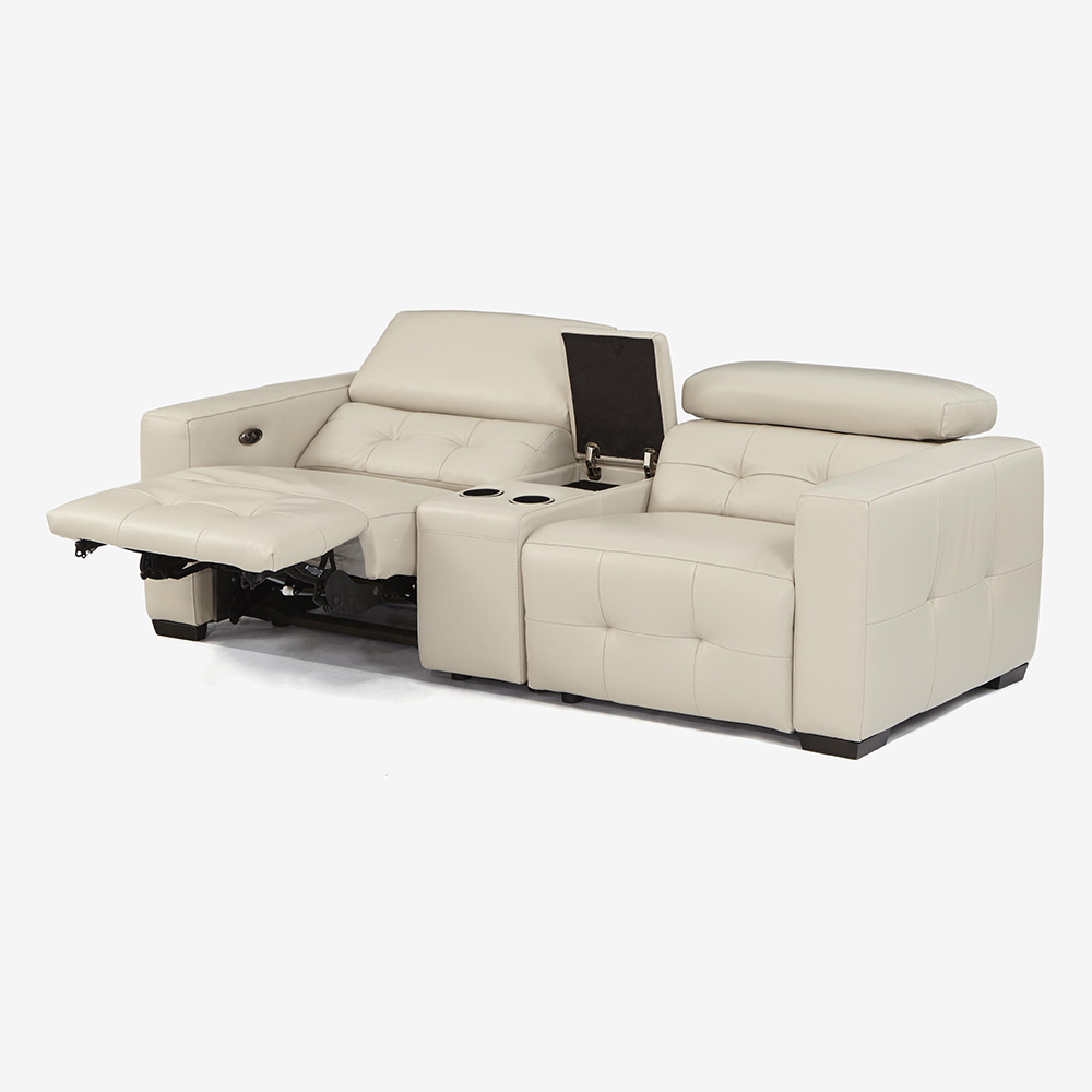 電動リクライニングラブソファ「L/S Motion 39N（エルエスモーション39）」テーブルユニット付き 革#J オイスターグレー色