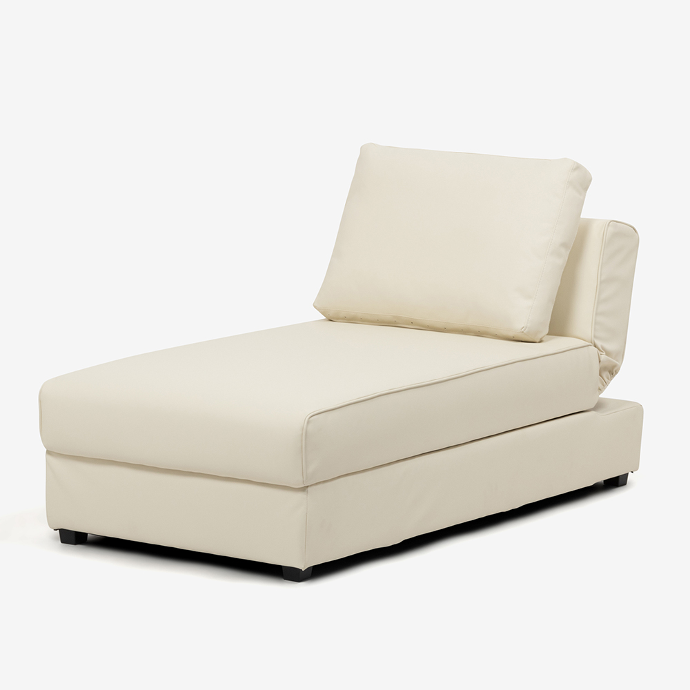 アームレスカウチ「パズル」ソフトレザー アイボリー色 収納付き