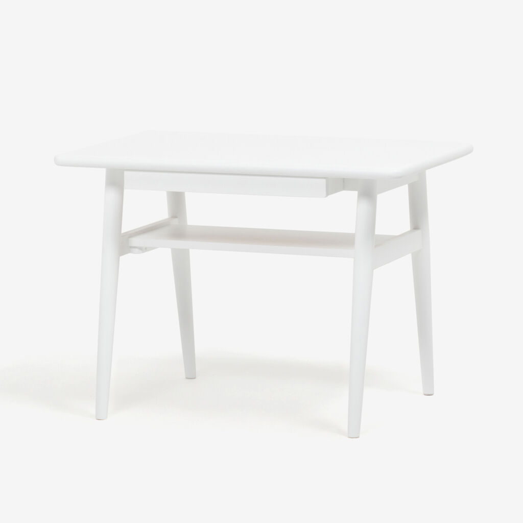 秋田木工 リビング＆ダイニングテーブル 「ティアラ」 引出し付 棚付 ブナ材ホワイト色