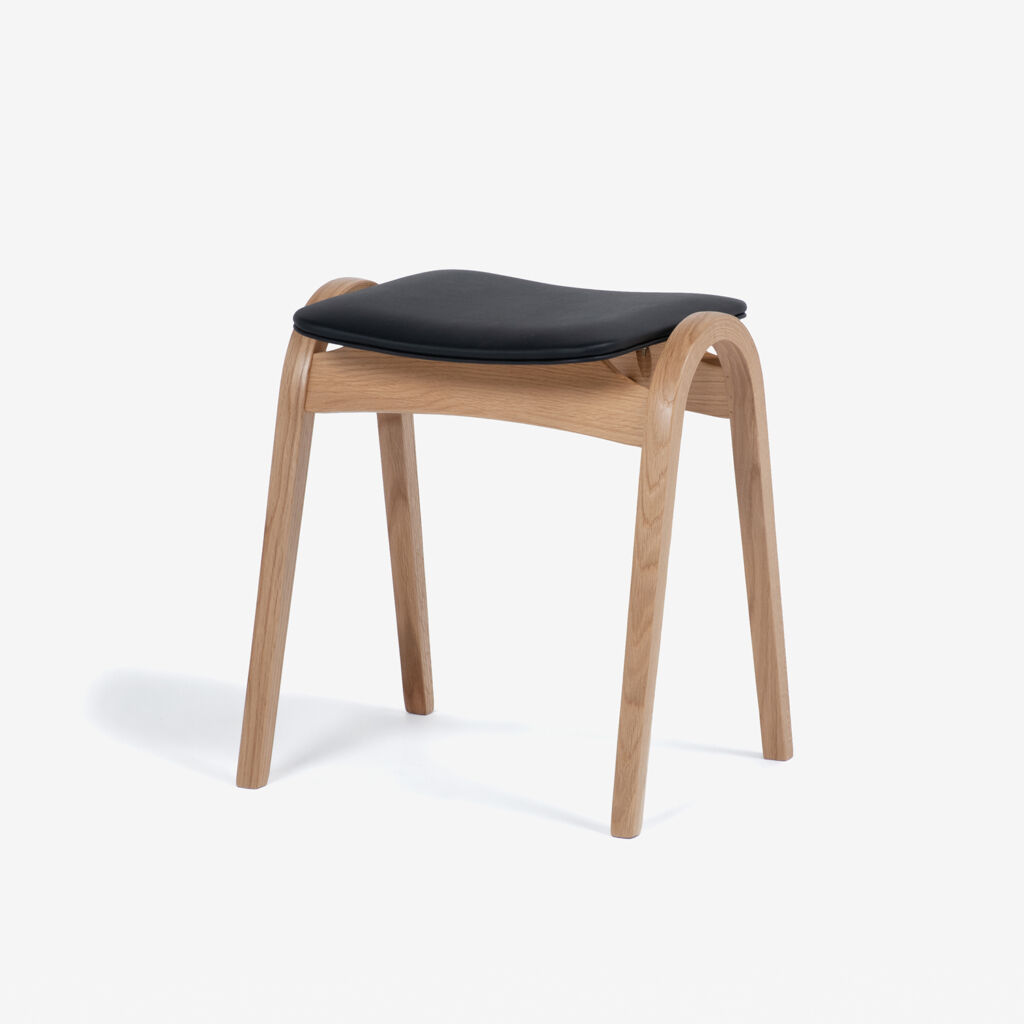 秋田木工 スツール「No.202」ナラ材WOホワイトオーク色 張地#PVCBK ブラック色
