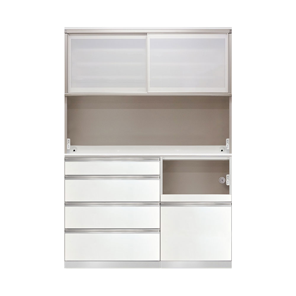 AYANO（綾野製作所）ダイニングボード「スタイン」幅140.2cm 奥行50cm 高さ202cm パールホワイト色