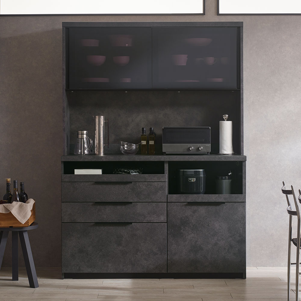 Pamouna（パモウナ）オープンボード「IDA-S1400R」幅140cm 奥行44.5cm 高さ197.5cm ハイカウンター 家電収納下引出しタイプ 全3色