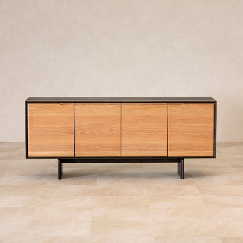 起立木工　サイドボード「FLOW フロー WO/DGY」幅180cm オーク材 ホワイトオーク色／ホワイトアッシュ材 ダークグレー色