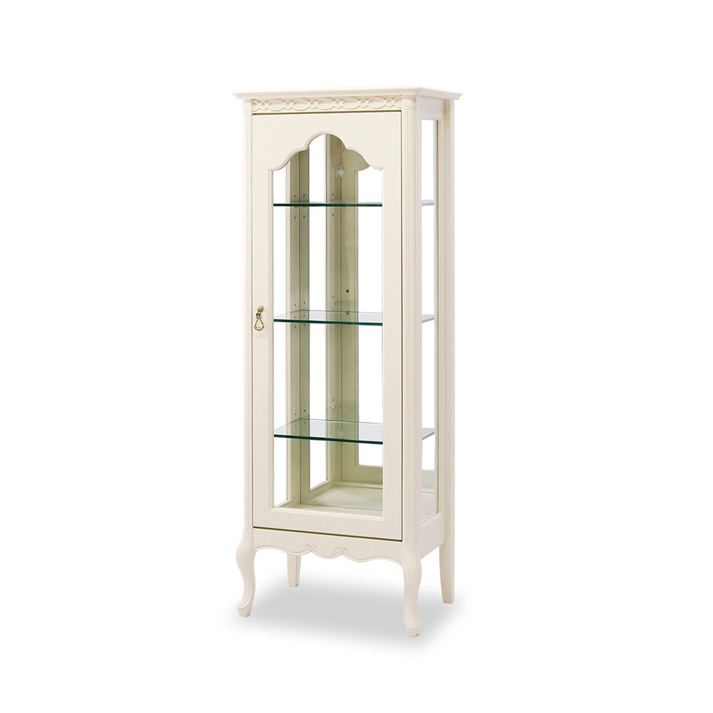 キュリオケース「フルール55 WH」幅55cm リンデン材ホワイトウォッシュ色