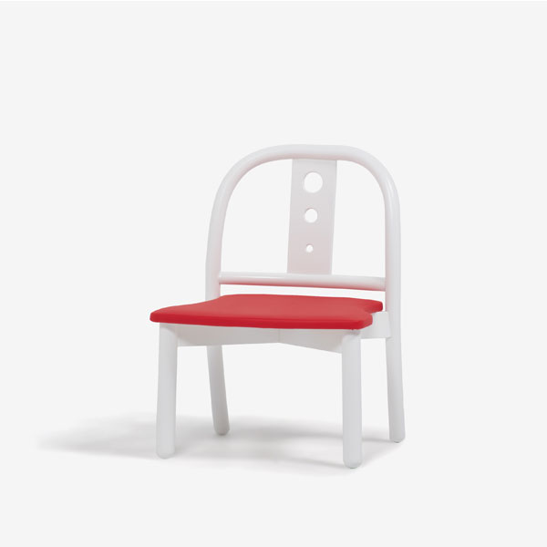 秋田木工 キッズチェア「101」木部ブナ材ホワイト色 座PVCレッド色【セール対象品のため20%OFF】