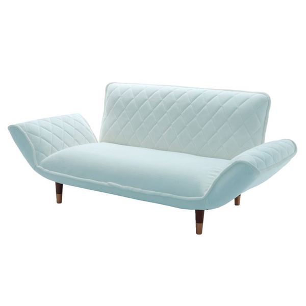 カウチ ソファー 約幅130〜168cm 2人掛 ダイヤモンドキルト ブルー リクライニング スチールパイプ ポケットコイルスプリング代引NG