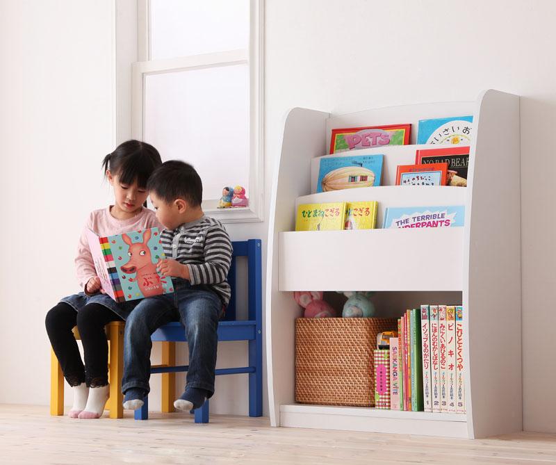 棚付 絵本ラック 絵本棚 幅63cm 完成品 3段 ディスプレイ 見せる収納 マガジンラック キッズファニチャー 子供部屋 男の子 女の子 ホワイト ブラウン 木製 おしゃれ シンプル かわいい 北欧 カントリー 可動棚 お片付け 子ども部屋 男子 女子 子供用