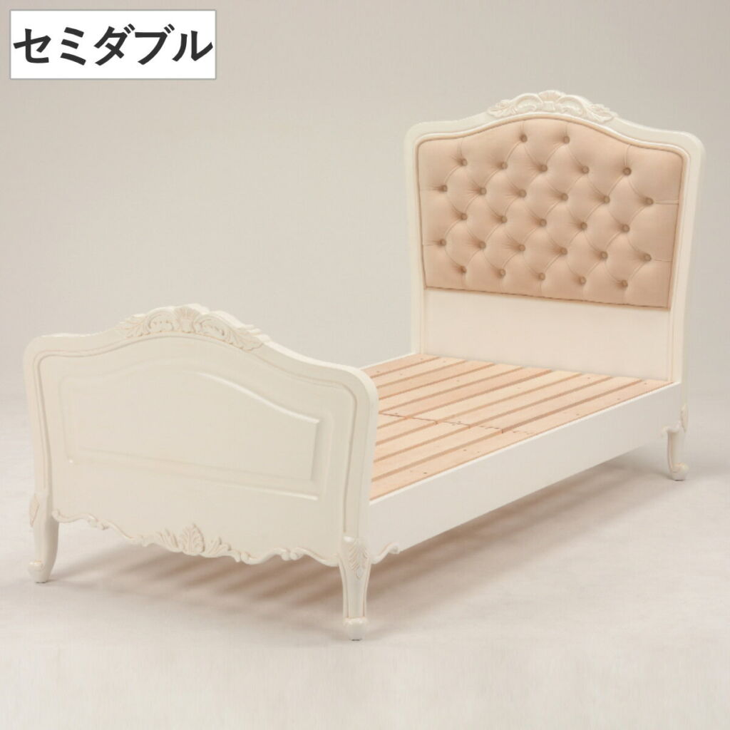 姫系ベッド セミダブル 姫系 猫脚 完成品 ヴィオレッタ ( ベッドフレーム ベッド 寝具 白家具 木製 すのこ スノコ すのこベッド スノコベッド ネコ足 ネコ脚 ホワイト 白 アンティーク )