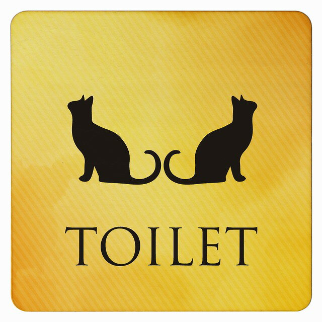 27x27cm トイレ 御手洗 TOILET トイレマーク ねこ 猫 ネコ イエローグラデーション 男女マーク ピクトサイン 木製ドアサイン ドアプレート インテリア 施設 案内