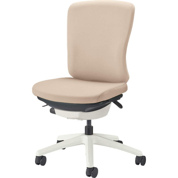 ライオン事務器 オフィスチェア バーサル ミドルバック ホワイトシェル ホワイト脚 アームレス 布張り サンドベージュ No.3510F-W