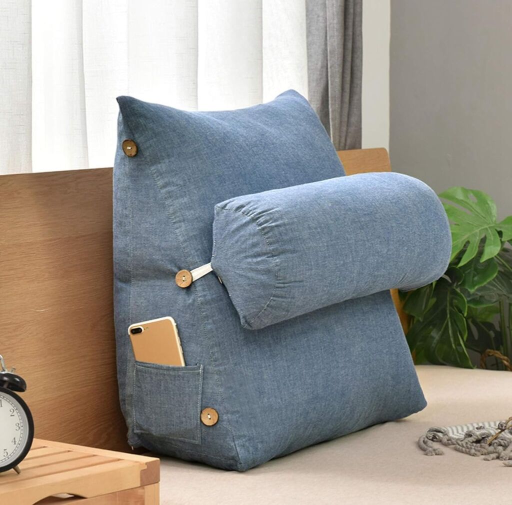 背もたれ クッション 三角 低反発 レストクッション 座椅子 腰楽クッション ソファクッション ウェッジ枕 ベッド用 自宅用 ポケット付き カラー2 取り外し可 60*50*20cm 洗える 持ち運び