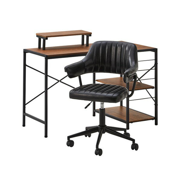 直送・代引不可 デスクチェア セット パソコンデスク約幅110cm ウォールナット オフィスチェア ブラック ガス圧昇降 キャスター付き 組立品【代引不可】 別商品の同時注文不可