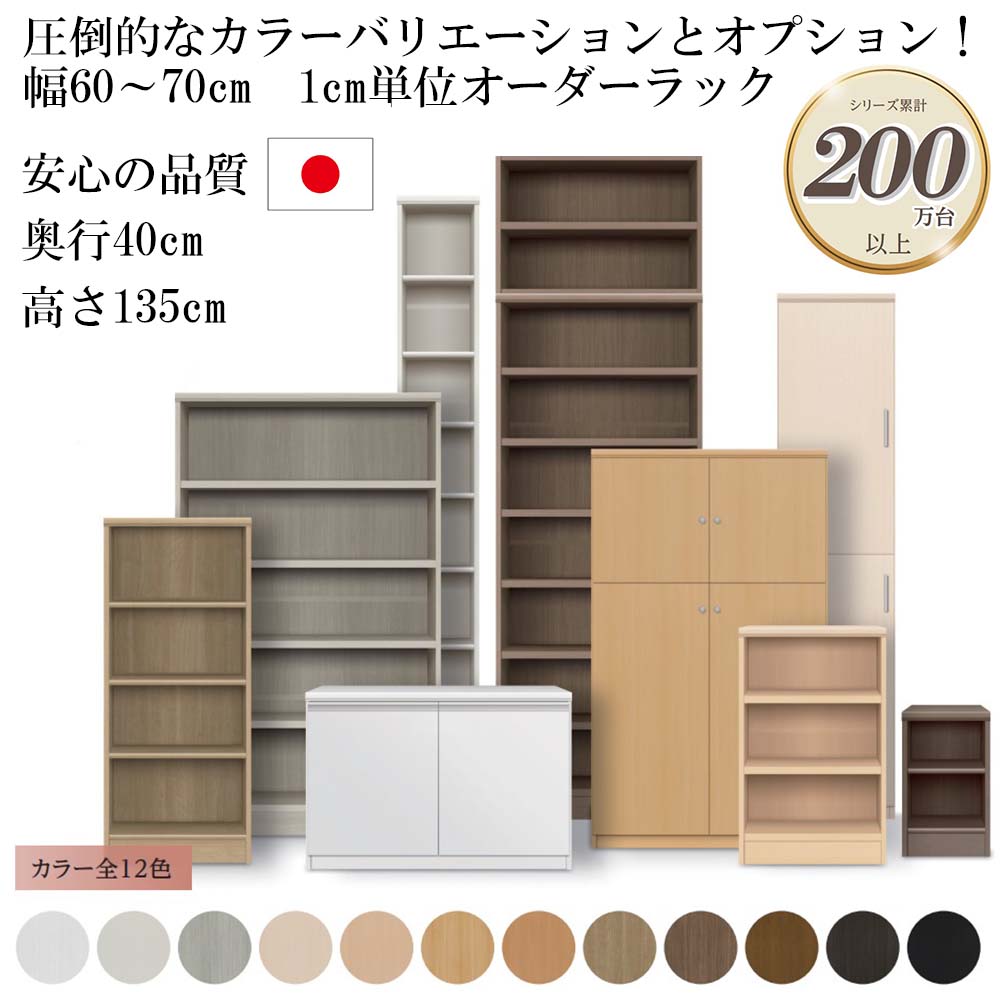 ラック 棚 収納 本棚 日本製 シンプル ベーシック リビング 書斎 寝室 ダイニング キッチン 大容量 大洋 エースラック/カラーラック オーダーメイド 棚板タフタイプ(棚板厚み2.5cm) 幅60〜70cm 奥行き40cm 高さ135cm