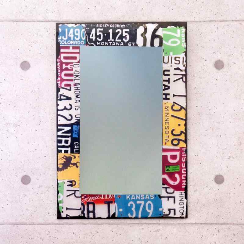 秋月貿易 鏡 グラス ウォールミラー Number Plate (スクエア)縦60×横40cm 壁掛け w40×d0.5×h60cm