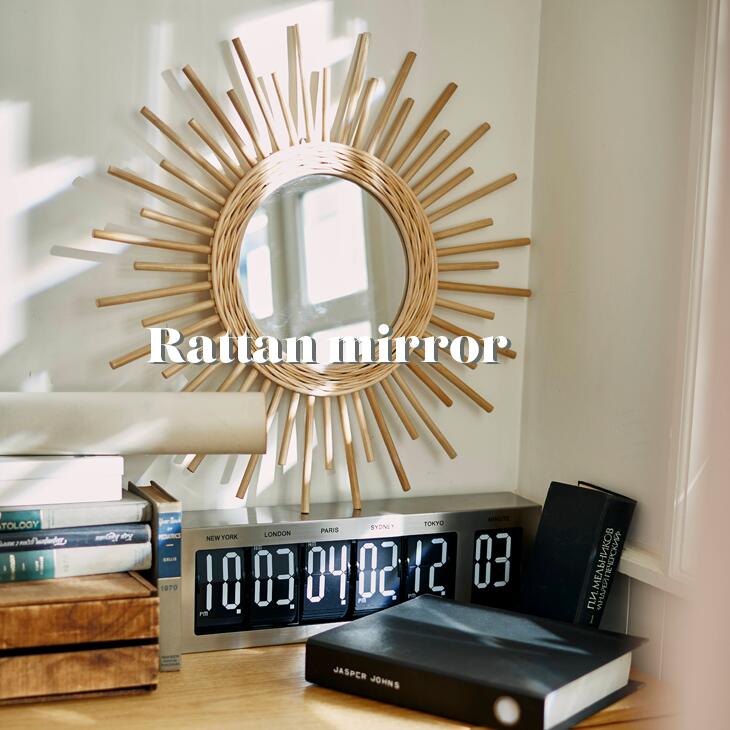 期間中8%offクーポン ラタンミラー ラタン 鏡 円形ミラー 手編み 壁掛けミラー 丸型 籐製 ウォールミラー 軽量 北欧 ナチュラル 韓国インテリア アジアン 西海岸風 カリフォルニア room おしゃれ インテリア 雑貨 送料無料