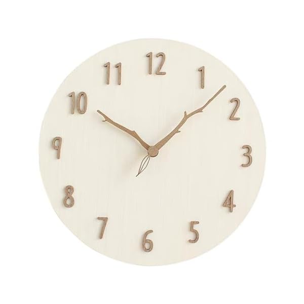 FO:掛け時計 木 おしゃれ 北欧 静音 壁掛け 丸型 フレームレス かわいい 12インチ(直径30cm) 天然 無垢材パネル 3D立体数字 創造的な木の枝緑の葉パターン無垢材の手 連続秒 モダンなホームオフィス 居間 寝室 書斎 室内装飾 お祭り