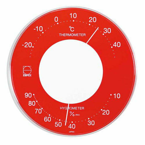 EMPEX 温度・湿度計 セレナカラー 丸型 置き掛け兼用 LV-4355 レッド