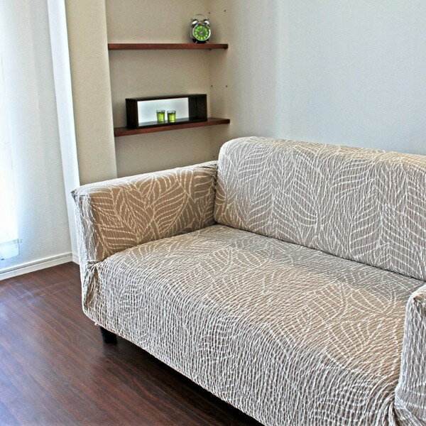 フィットソファカバー 2人掛け【リーブス】ブラウン 肘あり 洗える 抗菌 防臭 ストレッチ 伸縮 肘付き かけるだけ ソファーカバー 日本製 国産(同梱・代引き不可)