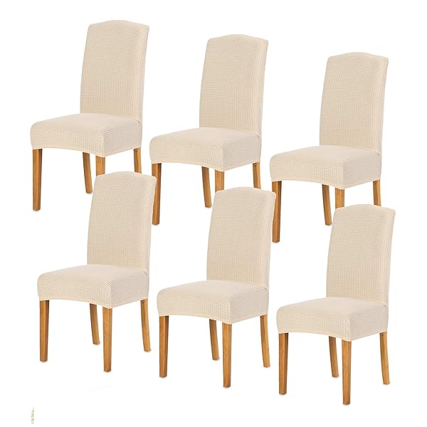 TIANSHU 椅子カバー 6枚, チェアカバー 選べる 11色 伸縮素材 ストレッチ ふわふわ 家庭・ホテル用 ウェディング・結婚式・パーティーなど対応 取り外し可能 洗える(6枚,ベージュ)