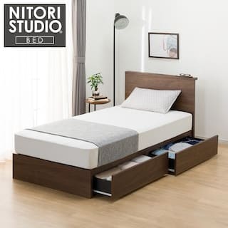 シングル ミニ棚付きベッドフレーム(NS-002 浅型/すのこ MBR)　