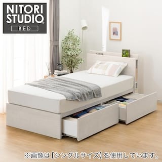 クイーン170 棚・サイド収納付きベッドフレーム(NS-003 深型/すのこ WW)　