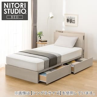 クイーン170 棚・サイド収納付きベッドフレーム(NS-003 浅型/すのこ GY)　