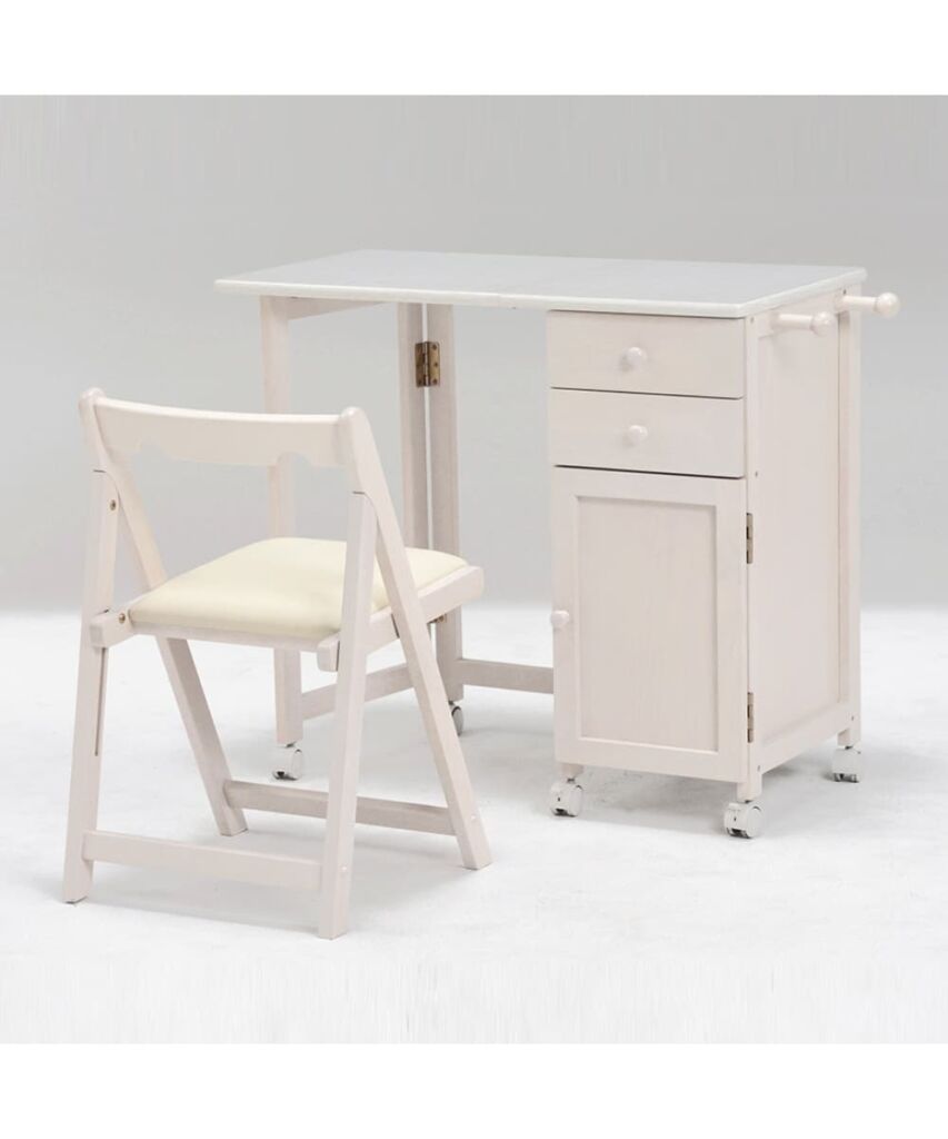 組み立て簡単!折りたためるワゴン付きデスク＆チェアセット