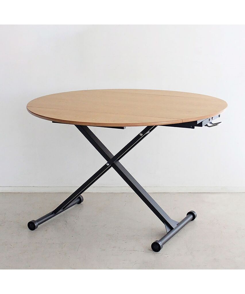 天板が変形できる 昇降式円形テーブル