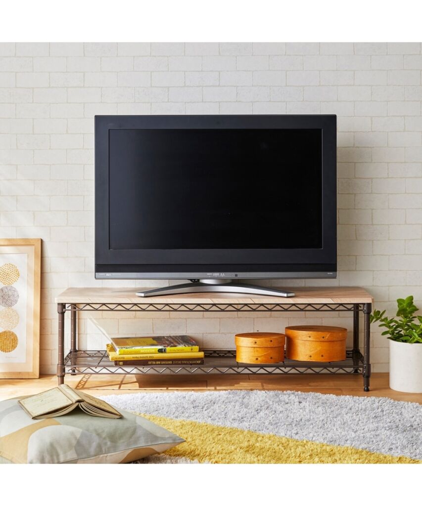 【幅101cm】木目調天板のメタルラックテレビ台