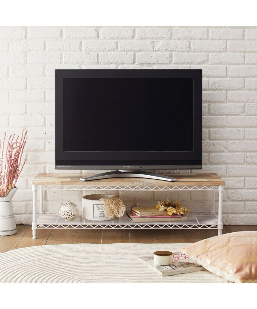 【幅101cm】木目調天板のメタルラックテレビ台