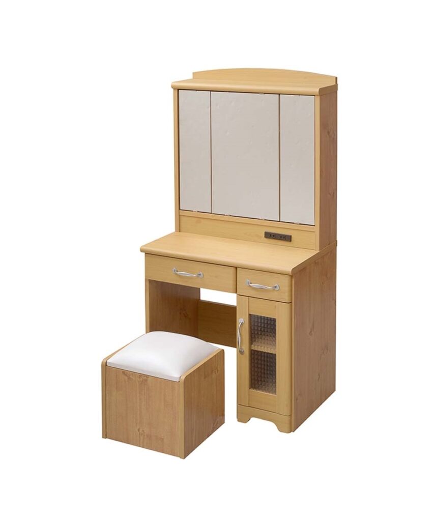 カントリー風スツール付き三面鏡ドレッサー