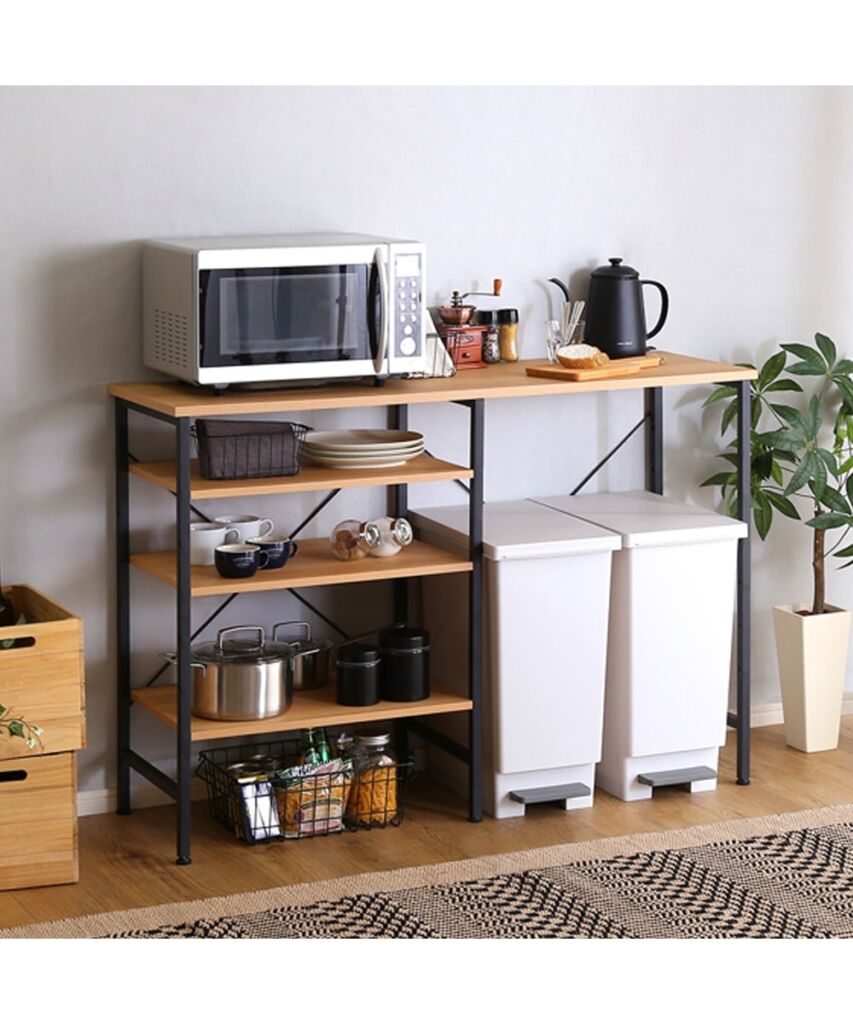 キッチンカウンター｜ダストボックス上ラック 可動棚付き【幅120cm】