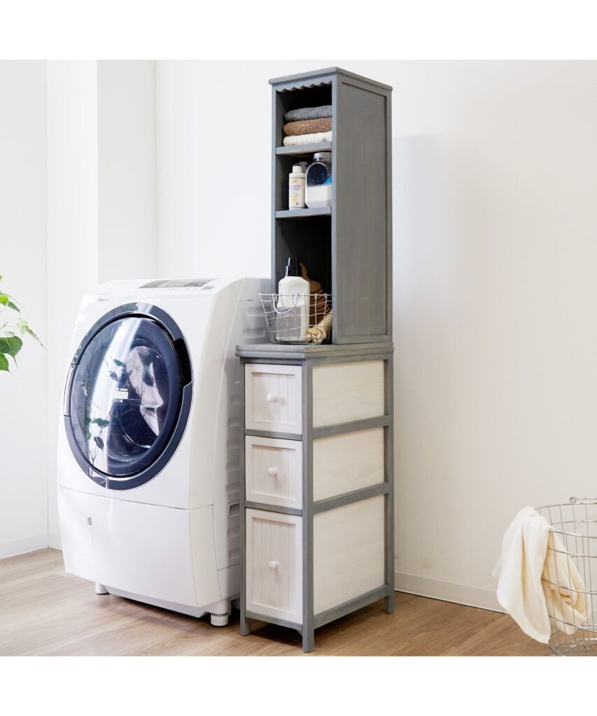 組み立て簡単なアンティーク調のランドリー隙間収納【幅20cmー30cm】