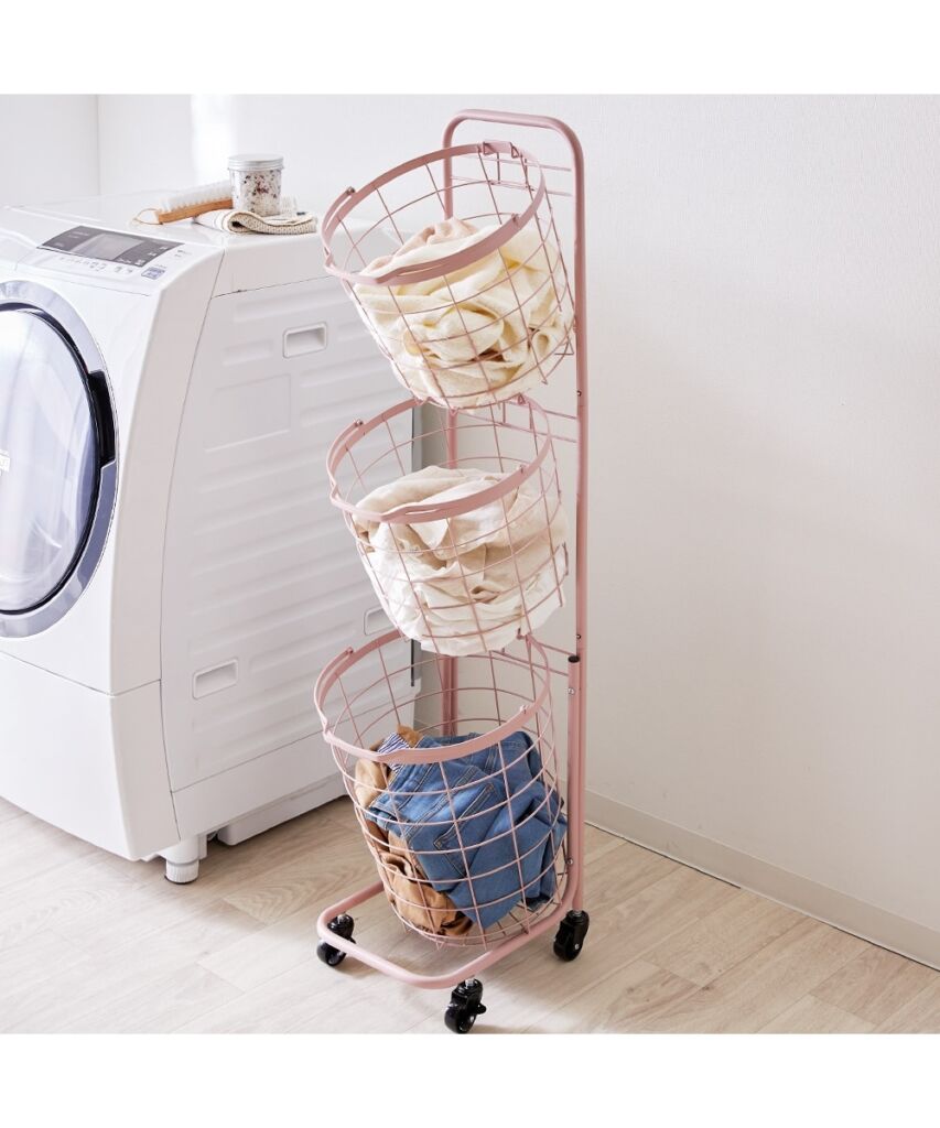 持ち運びできるラウンド型バスケットワゴン