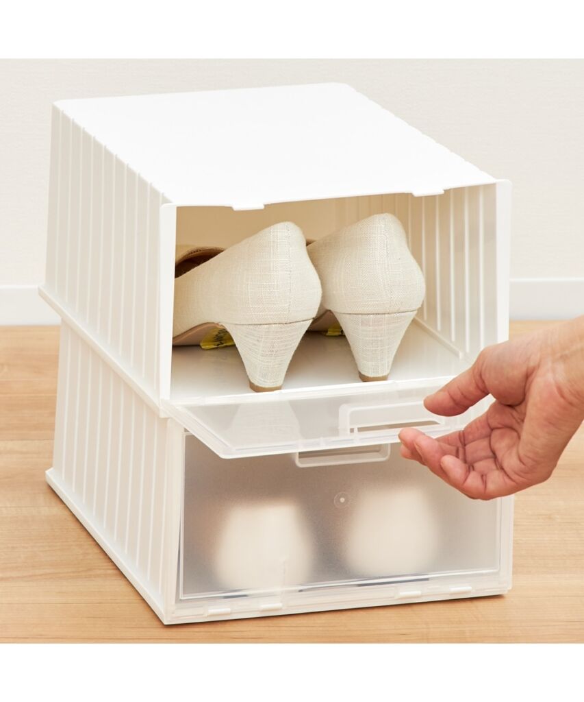 【日本製】スタッキングシューズボックス(2個セット)