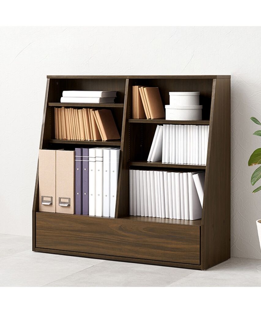 1cmピッチ引き出し付きブックラック ロータイプ