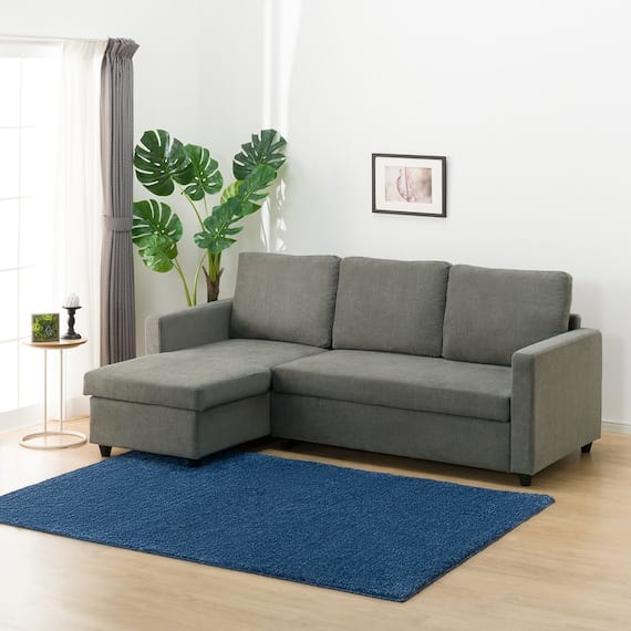 布張り 収納付きカウチソファ(ノアーク2 撥水加工タイプ DGY)　