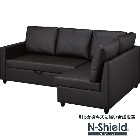 傷･汚れに強い合成皮革 収納付きコーナーソファ(ノアーク2 LC Nシールド DBR)　