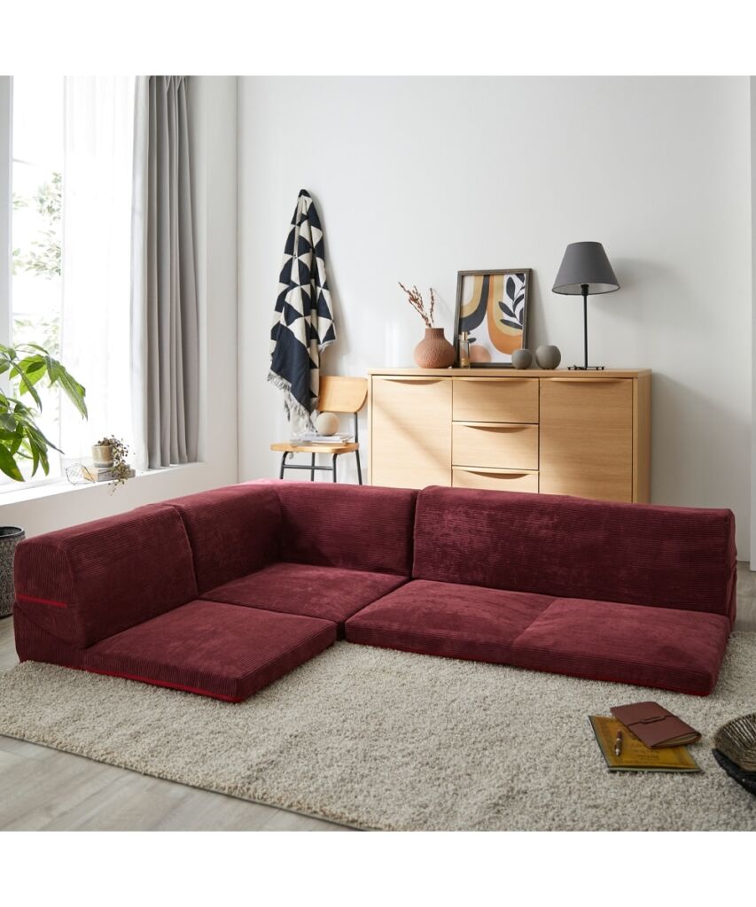 [3人掛け]ローソファ3点セット｜コーナー 洗えるカバー コーデュロイ 日本製