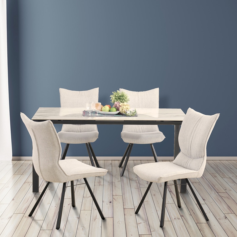 ダイニング5点セット セラミックテーブル コルドバDT ホワイトクオーツ   チェア ポアレDC 固定脚 IV【大型商品配送便でのお届け】