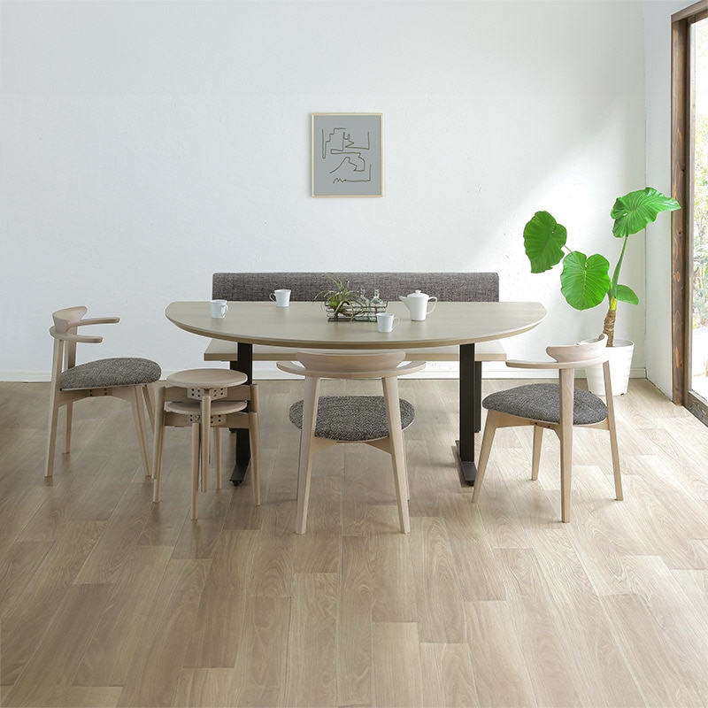ダイニング7点セット SLOWHOME スローホーム テーブル SHT-004 180 SHT-LEG4   チェア SHC-004 DC カバーCHA   背付きベンチ SHB-004 150GWH 背カバーCHA   スツール SHS-001 40 GWH【大型商品配送便でのお届け】　