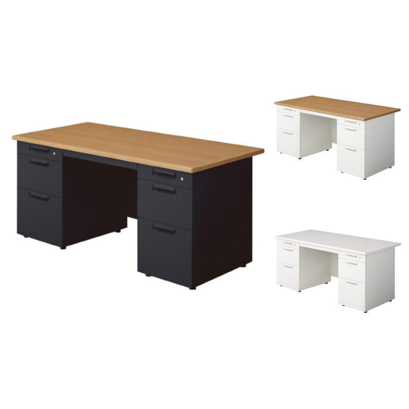 プラス リード LEED デスク LE-157D-33 デスク オフィスデスク ワークデスク 両袖机 幅1500×奥行700×高さ700mm カギ付き D-3段袖×D-3段袖 幕板付き 配線口付き