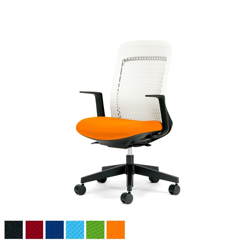 KB-TR51SEL | オフィスチェア Try(トライ) ホワイトシェル ハイバック L字肘 3Dフォルムグラデーションメッシュ プラス(PLUS)