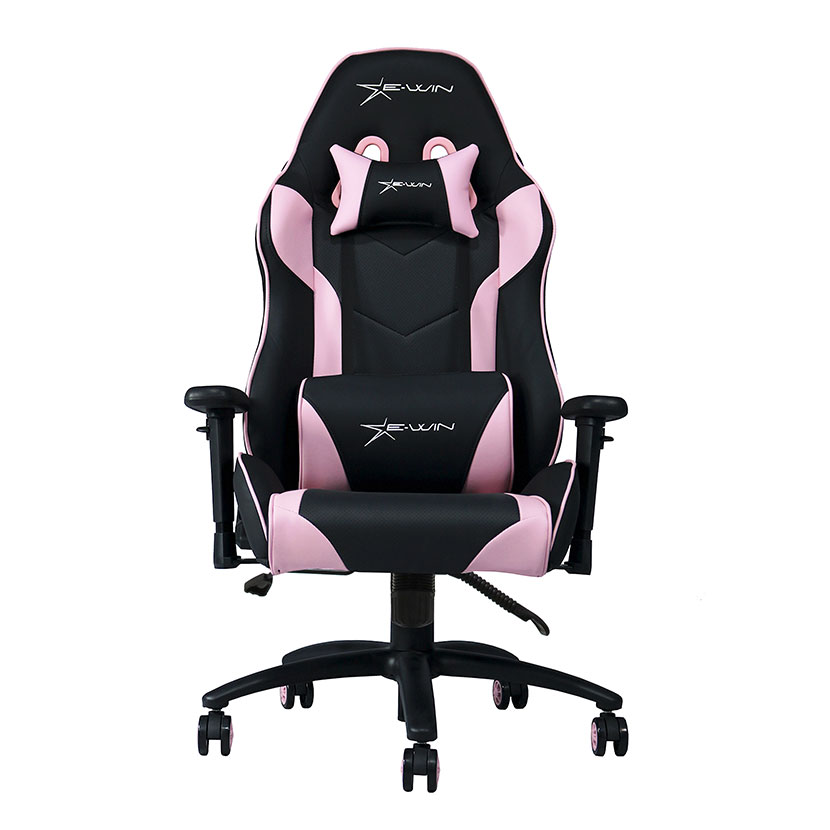 E-WIN ゲーミングチェア ピンク ピンホールPUレザー 通気性 バケットシート 前傾チルト機能 低座面設計 フィット 幅670×奥行670×座面高415～495mm