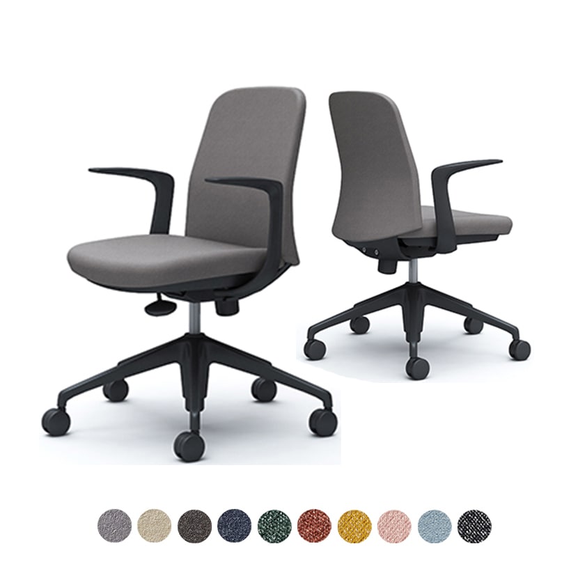 オカムラ ライブス Lives エントリーチェア Entry Chair CD23MR オフィスチェア 固定肘 アルミ脚 ナイロンキャスター 布張り(インターロック) ブラックボディ